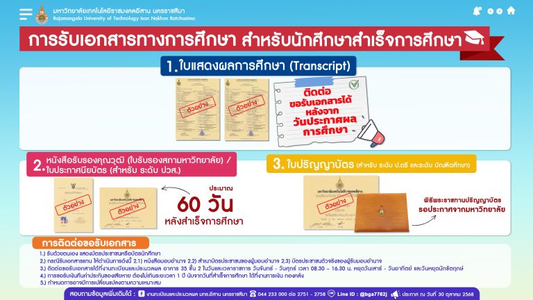 กำหนดการรับเอกสาร สำหรับนักศึกษาที่สำเร็จการศึกษา