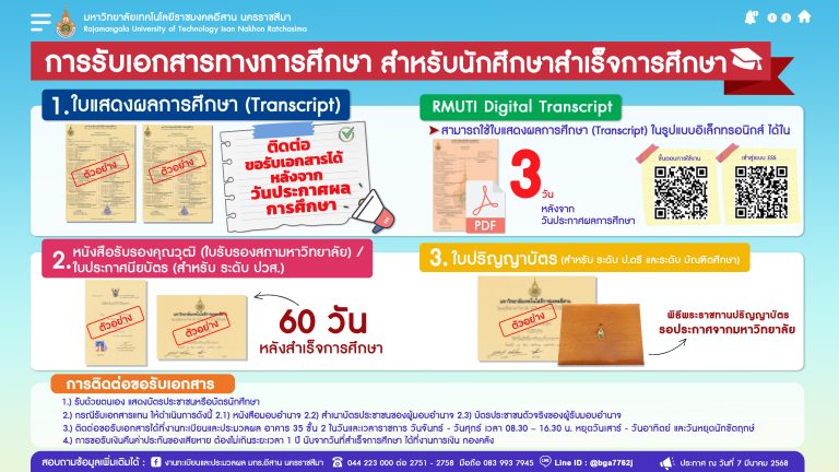 📣 นักศึกษาที่สำเร็จการศึกษา ภาคการศึกษาที่ 2 ปีการศึกษา 2567 รับใบแสดงผลการศึกษา (Trascript)